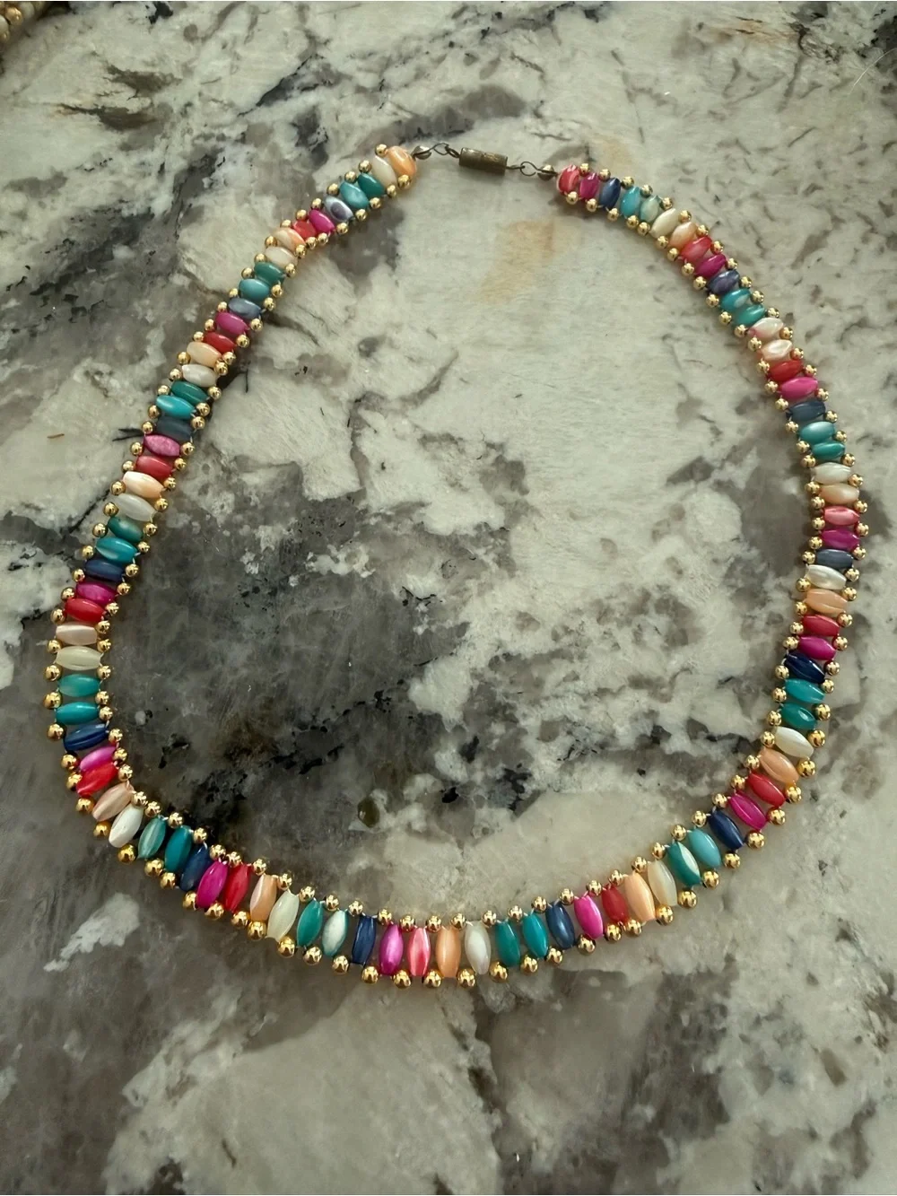 Vintage Multicolor Beaded Gold Tone Accent Necklace 16” - Picture 1 of 7